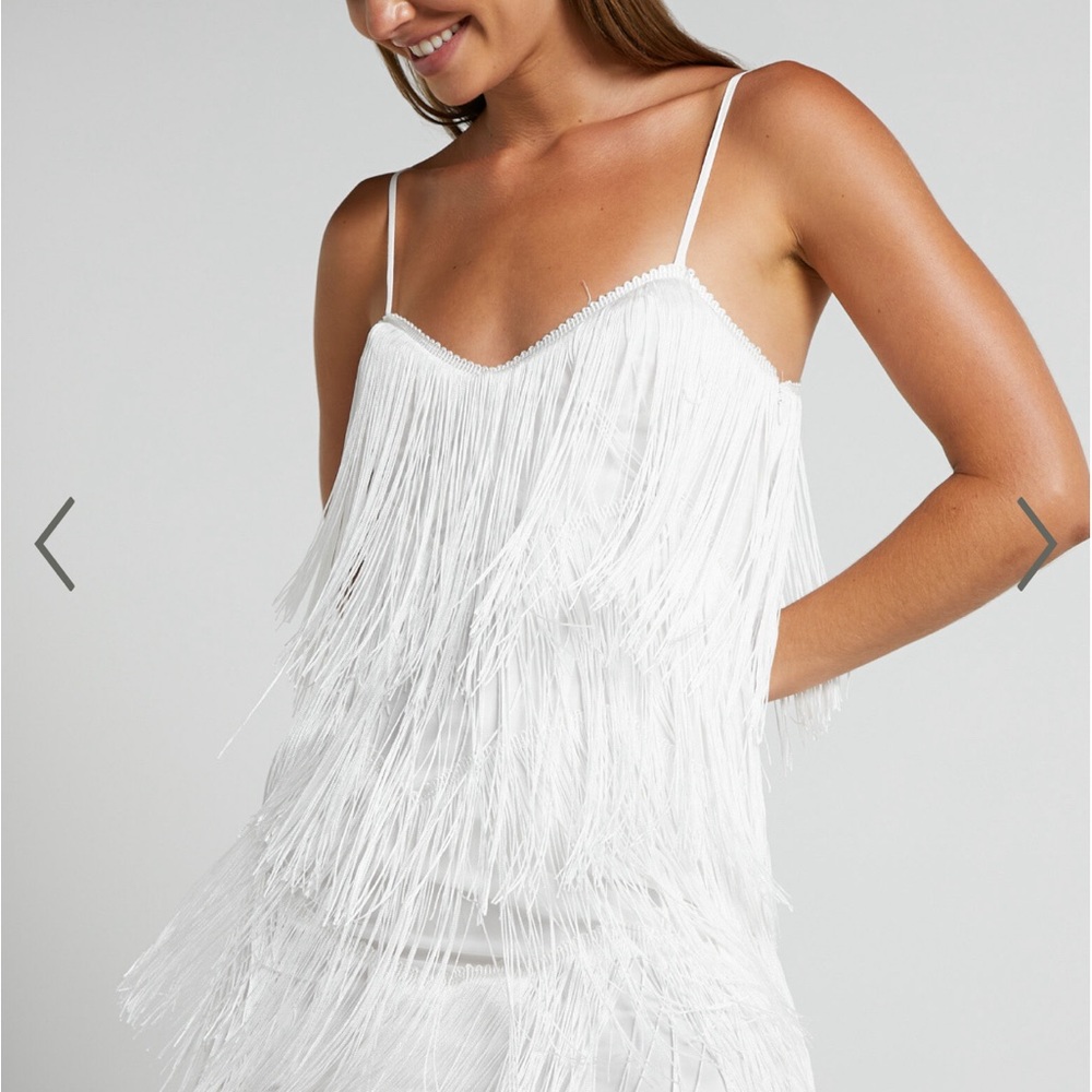 Showpo White Fringe Mini Dress